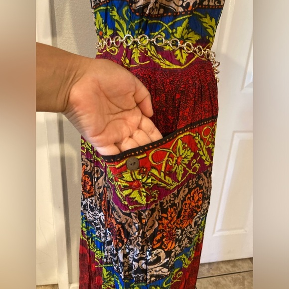 BILA Bohemian Red and Green Maxi Dress SIZE S - Picture 6 of 7